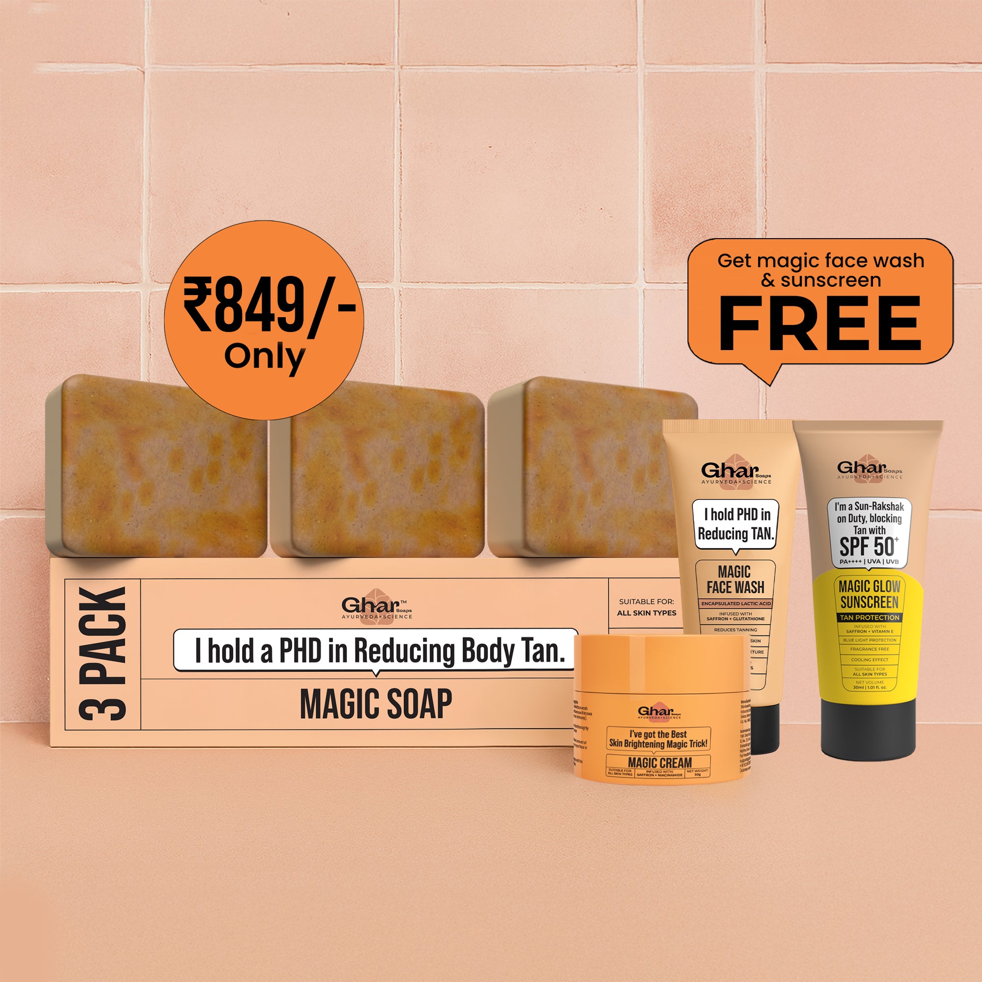 Magic Soap + Face wash + Magic Cream + Sunscreen