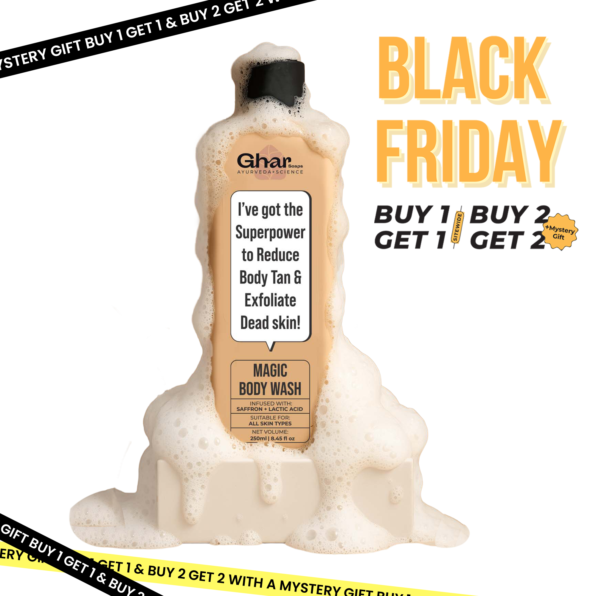 Magic De-Tan & Exfoliating Body Wash with Saffron & Lactic Acid