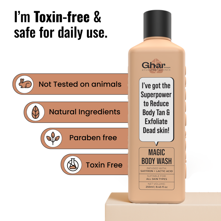 Magic De-Tan & Exfoliating Body Wash with Saffron & Lactic Acid- 250ml