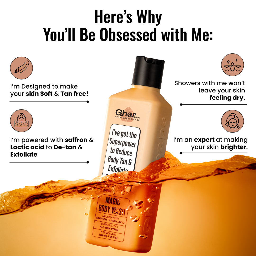 Magic De-Tan & Exfoliating Body Wash with Saffron & Lactic Acid- 250ml