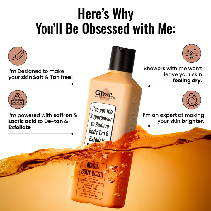 Magic De-Tan & Exfoliating Body Wash with Saffron & Lactic Acid- 250ml