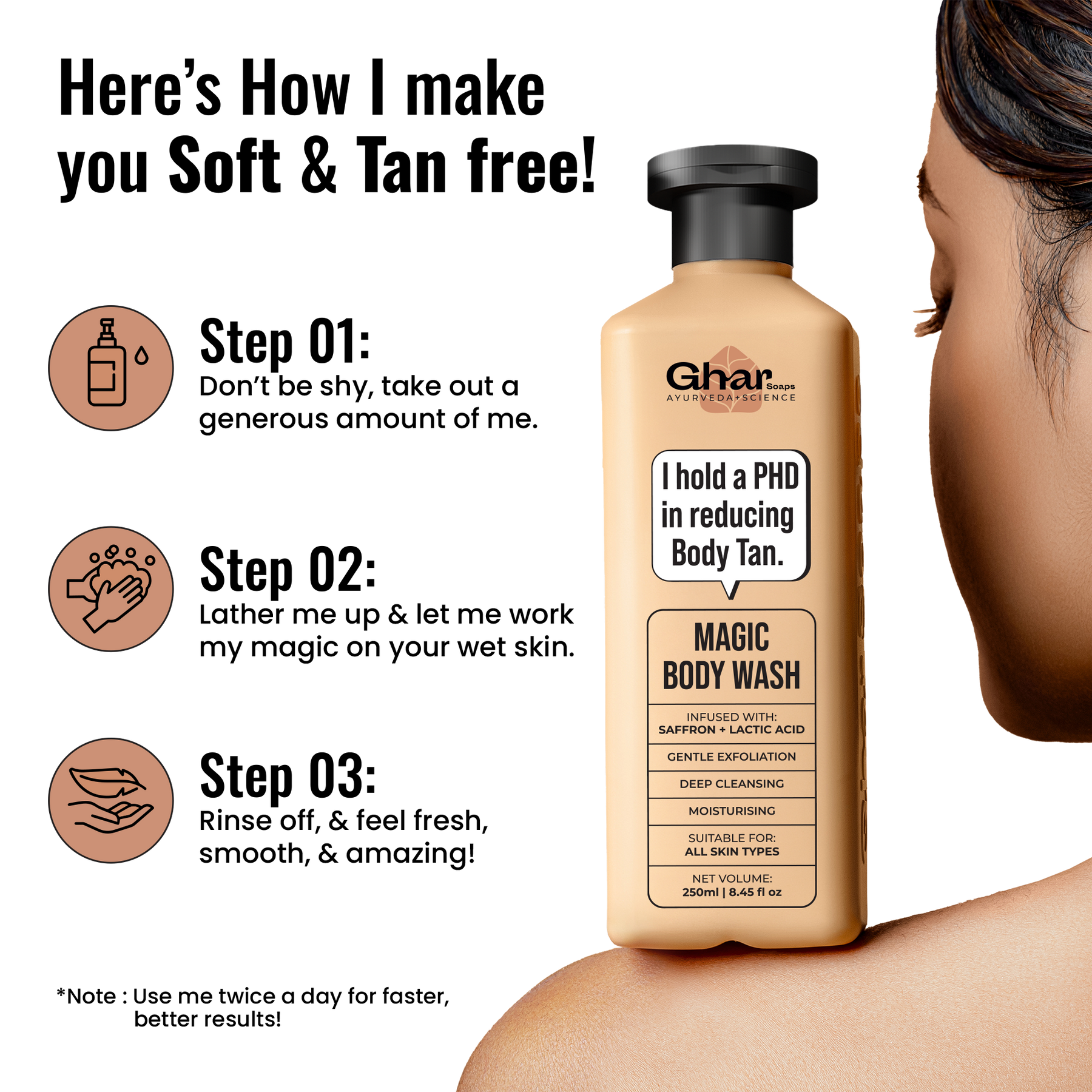magic soap saffron glutathione vit b5 lactic acid Ghar Soaps De-Tan Face Wash | For Tan Reducing, Brightening & Glowing Skin | With Sandalwood, Saffron, Coconut Oil & Goat milk | For All Skin Types Tan Troubles? Try Magic Face