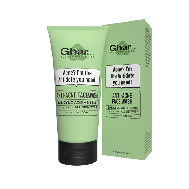 Ghar Soaps Anti-Acne Face Wash with Salicylic Acid and Neem, 100ml for all skin types.