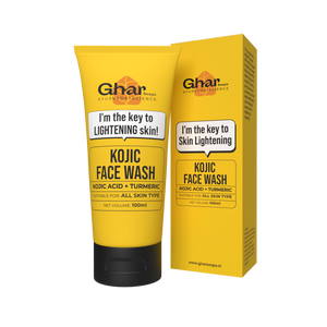 Ghar Soaps Kojic Face Wash with Kojic Acid and Turmeric for skin lightening, 100ml tube and box packaging.