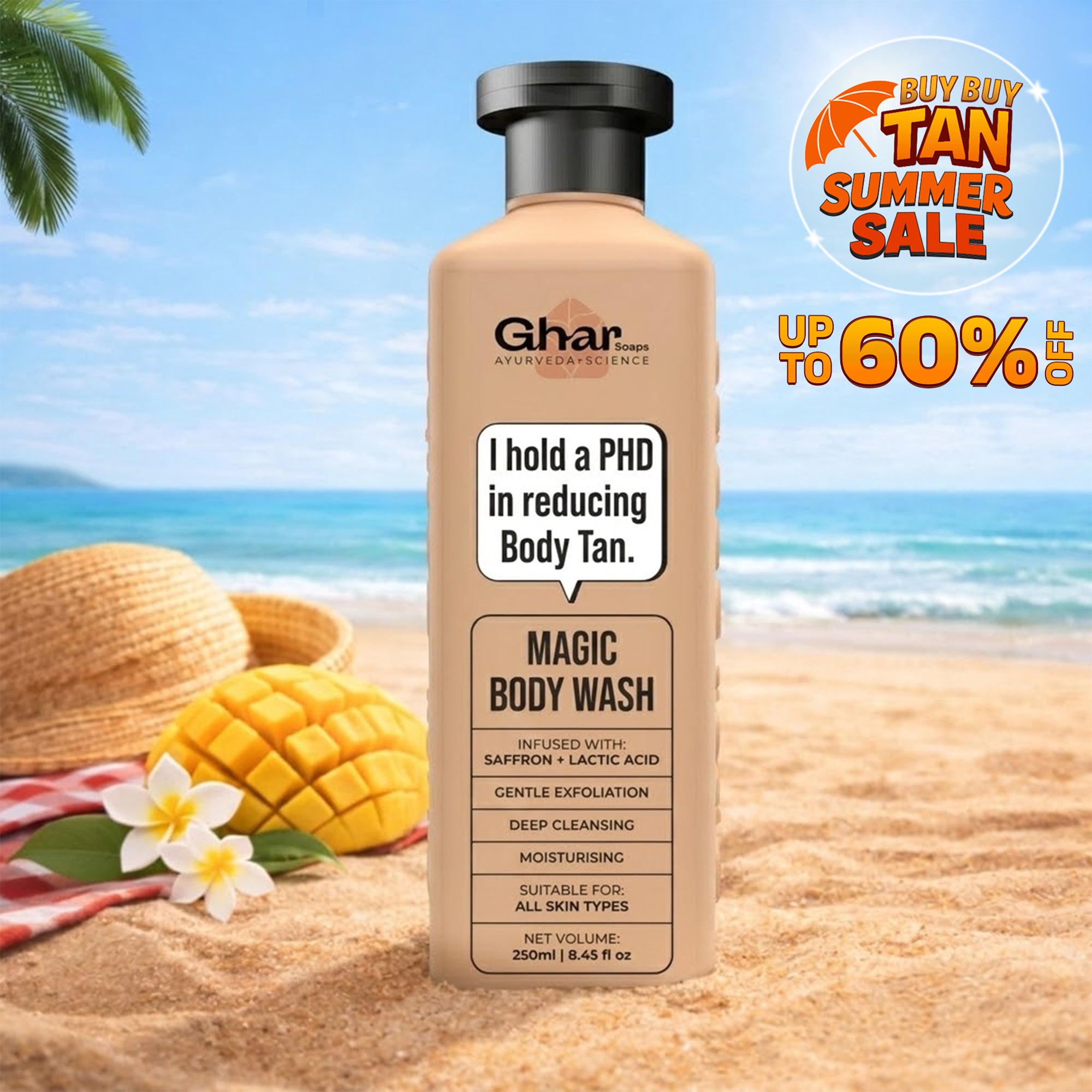 Magic De-Tan & Exfoliating Body Wash with Saffron & Lactic Acid