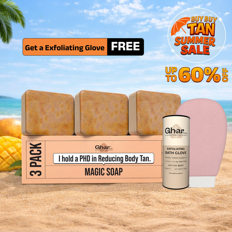 Free exfoliating Body Glove + Pack of 3 Magic Soap