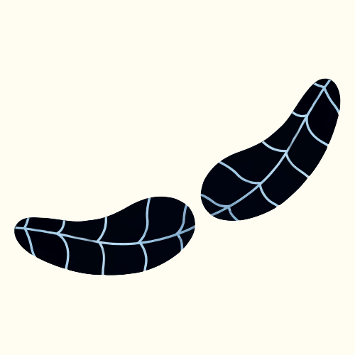 Pair of black under-eye patches with a blue web-like pattern on a light background.